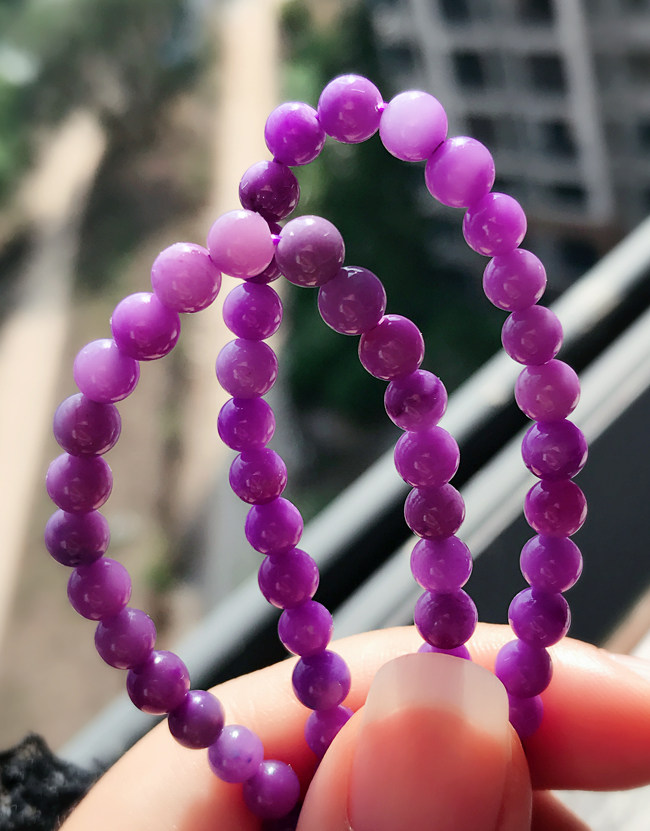 玉化老料粉紫冰种项链手串三圈紫舒果冻玲珑手链