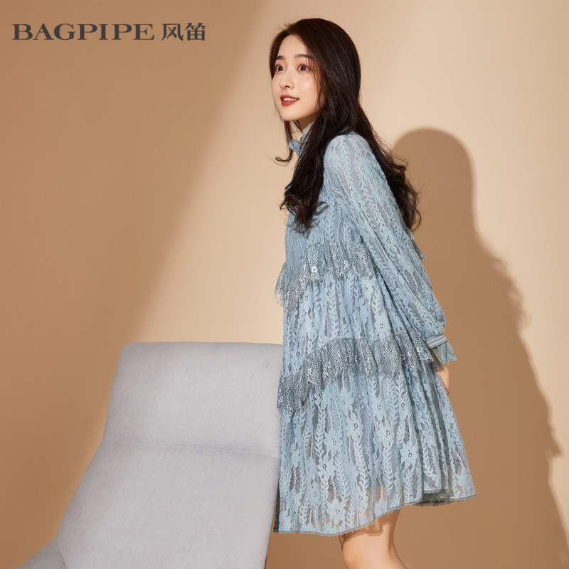 bagpipe风笛2020冬季女士新款气质温柔法式立领连衣裙