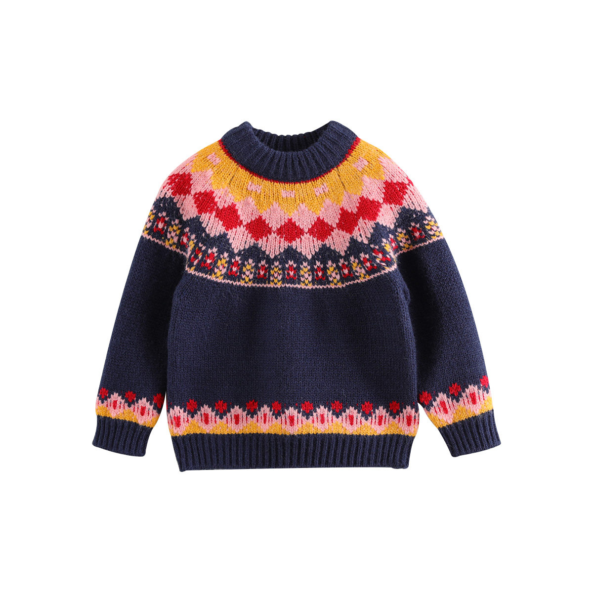 马克珍妮2022年宝宝冬装精致提花女童套头毛衣毛衣