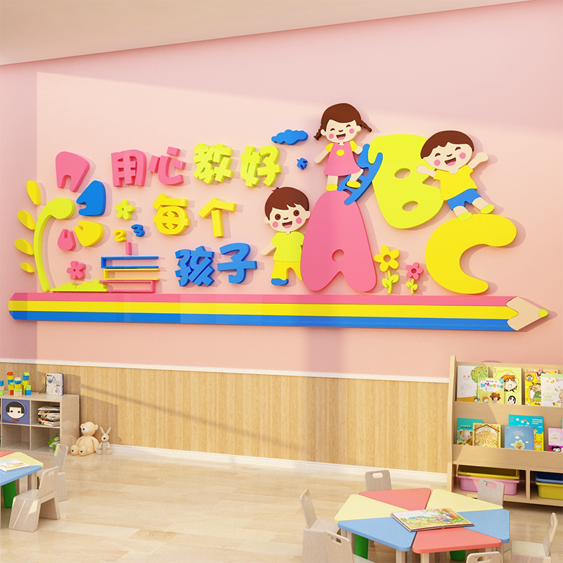 幼儿园墙面装饰教室主题文化墙贴画3d立体早教中心背景墙环境布置