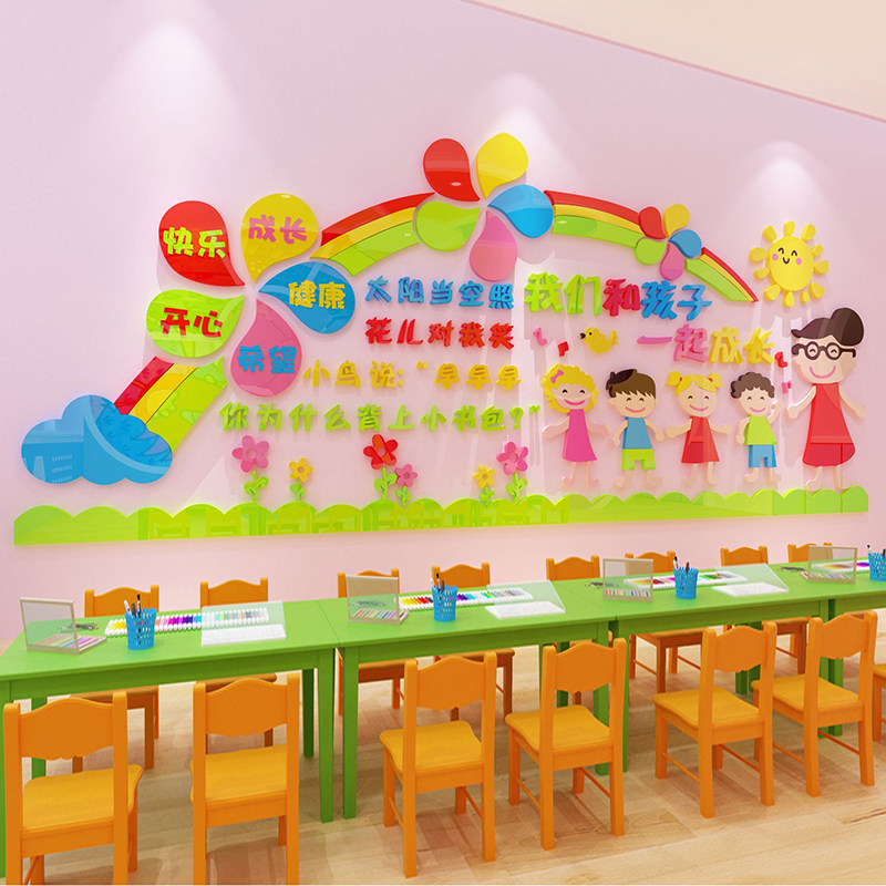 幼儿园开学主题文化墙贴3d立体教室环境布置早教中心墙面装饰贴画