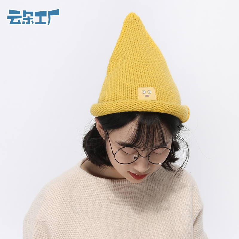 云朵工厂三角保暖尖头针织毛线多色翻边秋冬冷帽帽子
