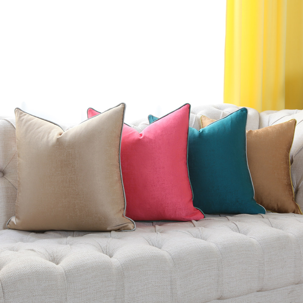 新品靠垫床上沙发样板房红色现代卡其抱枕纯色靠垫