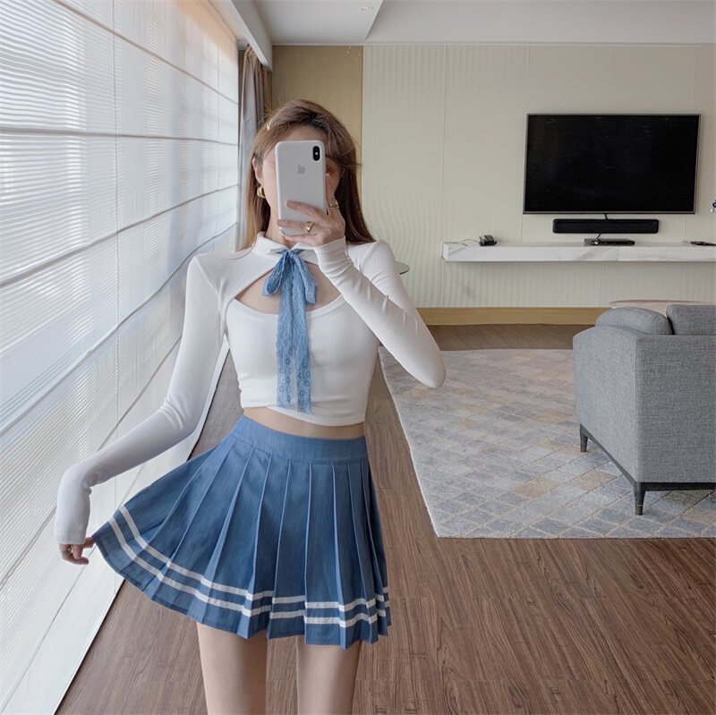 直播百褶裙制服jk短款衣服女团学生装清纯女主播时尚套装