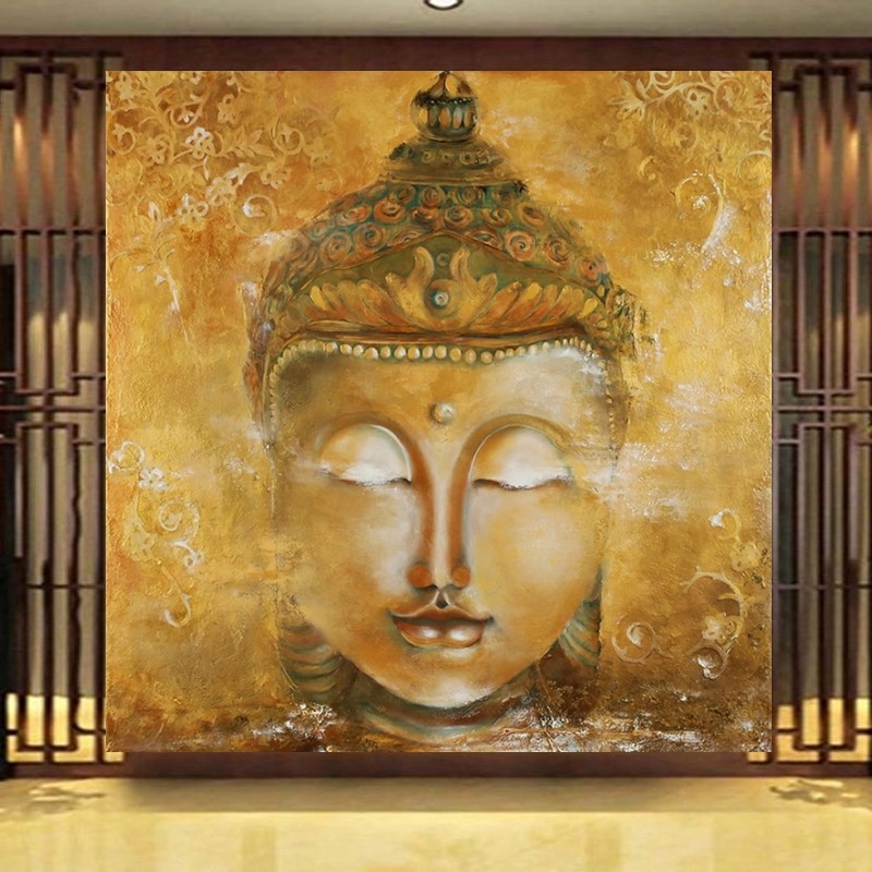头像客厅卧室装饰画泰式手绘油画佛像像画中式定制壁画