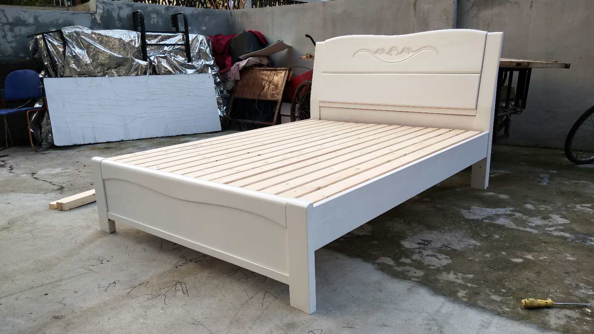 木床白色橡胶全实架子1.5米经济型双人床实木床