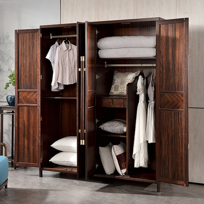 新中式实木衣柜家用卧室四门大衣橱现代简约全实木家具黑檀木原木