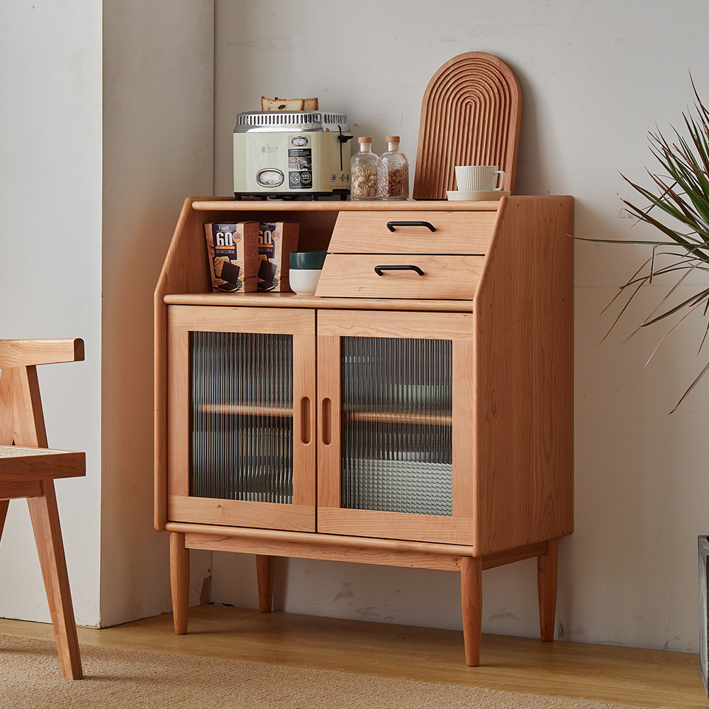 实木简约餐边柜北欧小户户型收纳卯榫边柜日式餐边柜