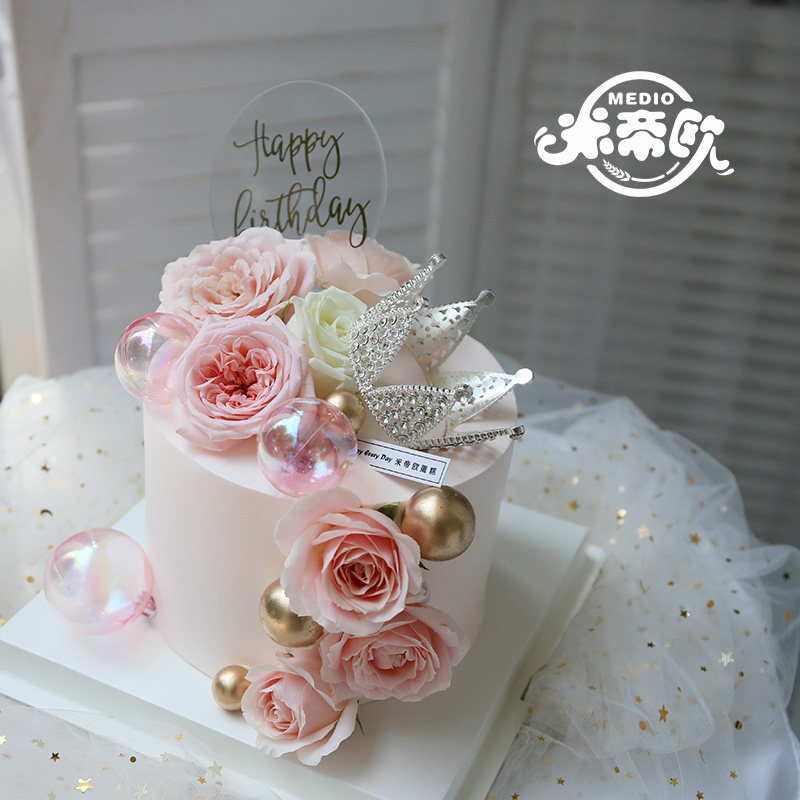 帝欧七夕情人节生日蛋糕网红女神王冠皇冠鲜花加高新鲜生日蛋糕