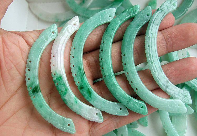 20824-5玉琳阁缅甸天然a货翡翠玉带绿锁骨玉双龙弯条手链手牌玉璜
