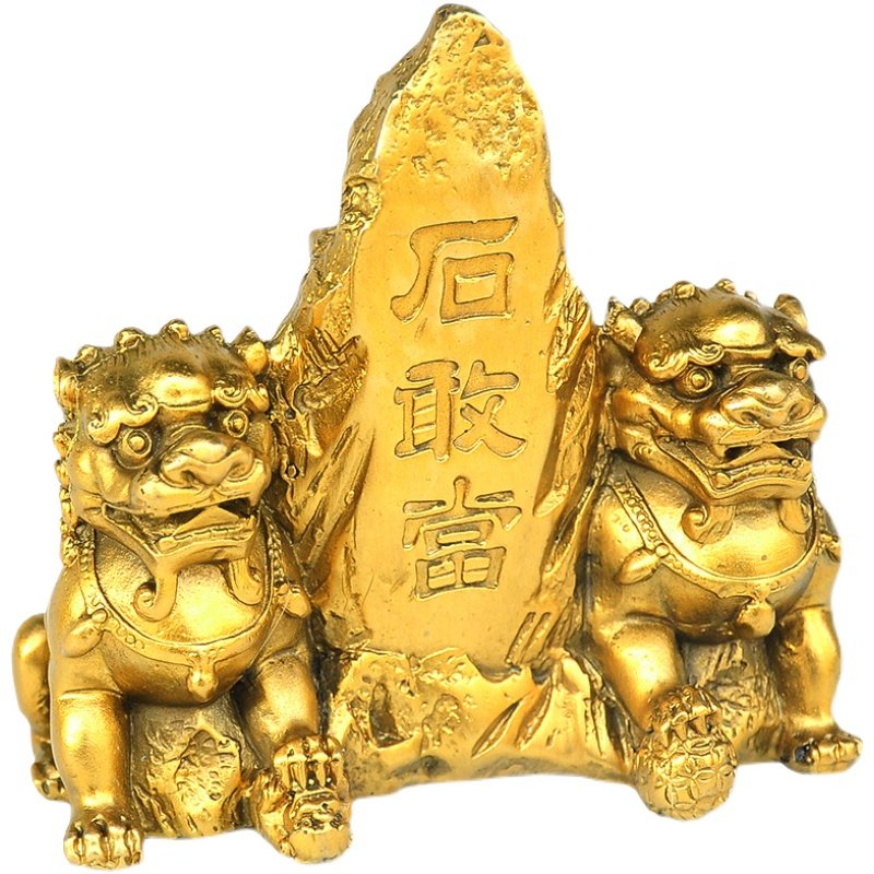 石敢当双狮狮子摆件中式客厅桌面泰山家居饰品玄关摆件