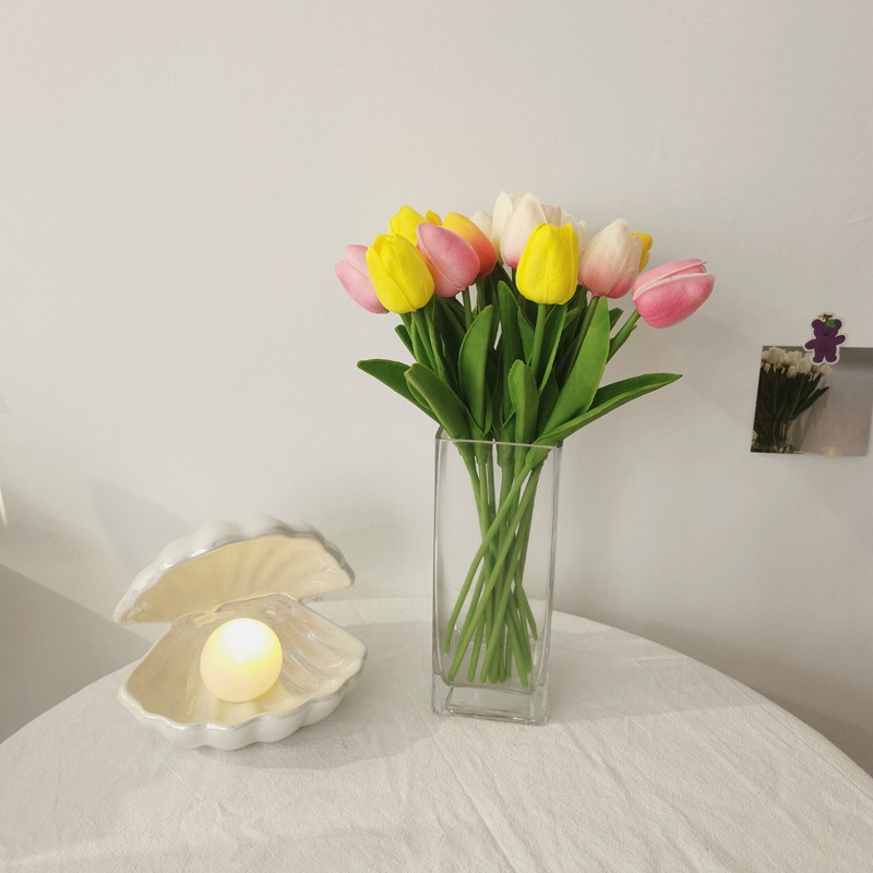 少女郁金香仿真花单支白色粉色假花ins北欧欧风仿真花