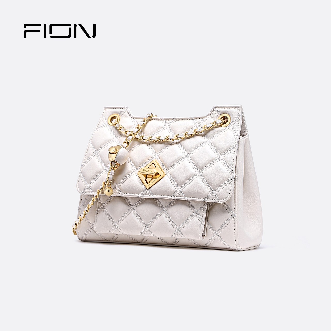 fion菲安妮菱格链条2021新款女士包包轻奢斜挎包女士包袋