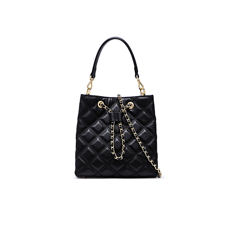 fion菲安妮经典菱格牛皮水桶2021新款轻奢女包女士包袋