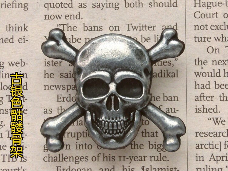 哈雷徽章骷髅骨架头骨摩托机车古金古银双色勋章