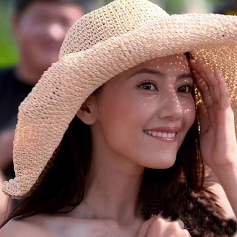 高圆圆杨桃编织蝴蝶结度假沙滩帽大沿帽草帽遮阳帽太阳帽女2022夏