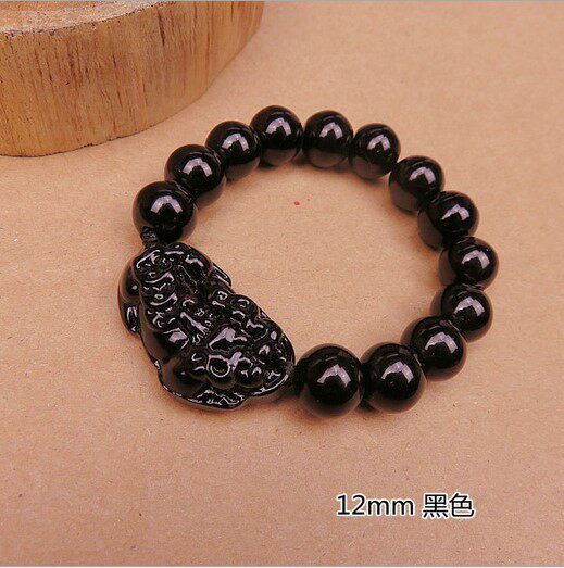 貔貅手链 仿黑曜石开运招财貔貅 男女手链 人造水晶珠子 淘宝礼品