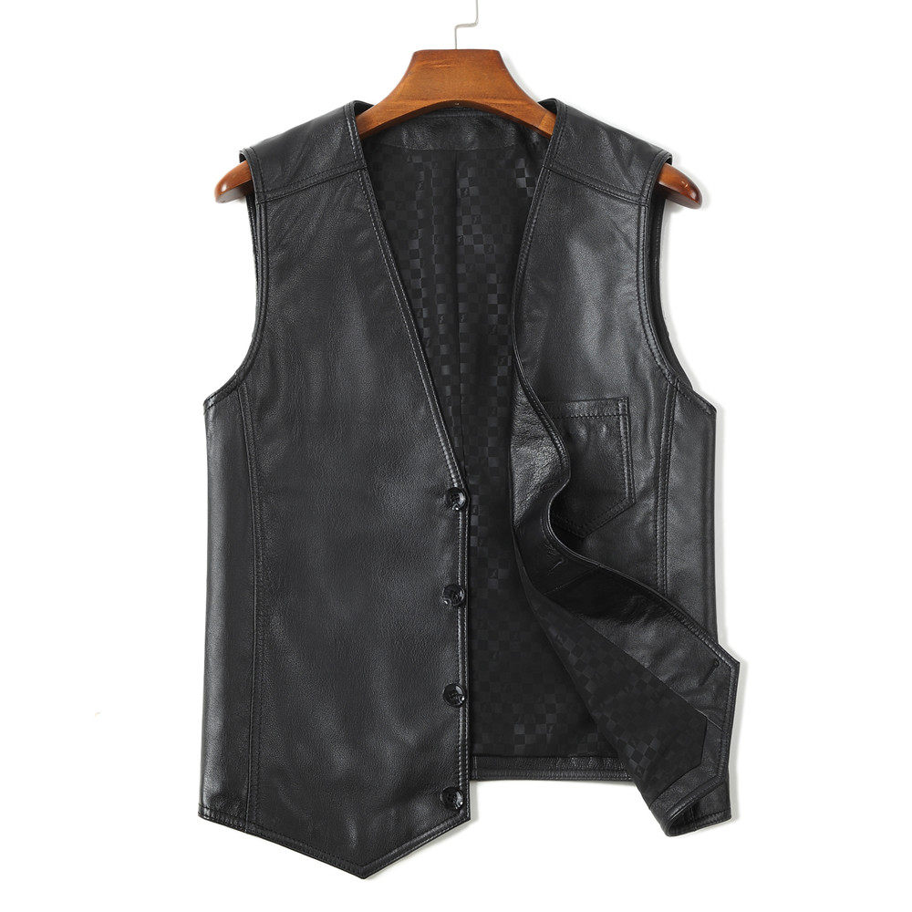真皮马甲背心铄金男士西装时尚尚马夹头牛皮背心