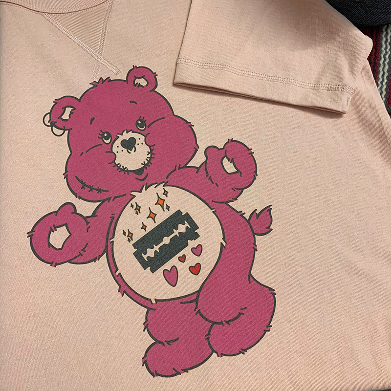 美式復古90s vintage惡搞care bears髒粉藕粉三角補強T恤 男女款
