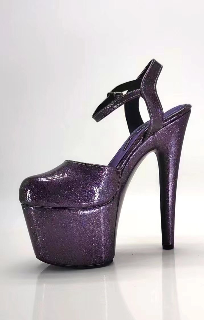idealma新款模特走秀20cm高跟鞋珠光紫色包头时装凉鞋