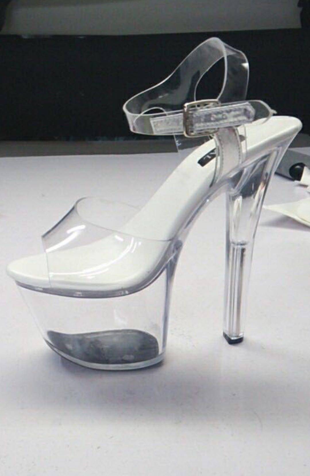 恨天高超高跟鞋20cm高细跟透明水晶高跟凉鞋防水时装凉鞋