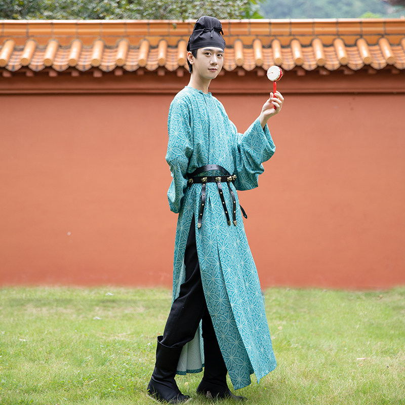 砚滨唐制大放量圆领绣球印花汉服仿妆花唐半臂民族服装