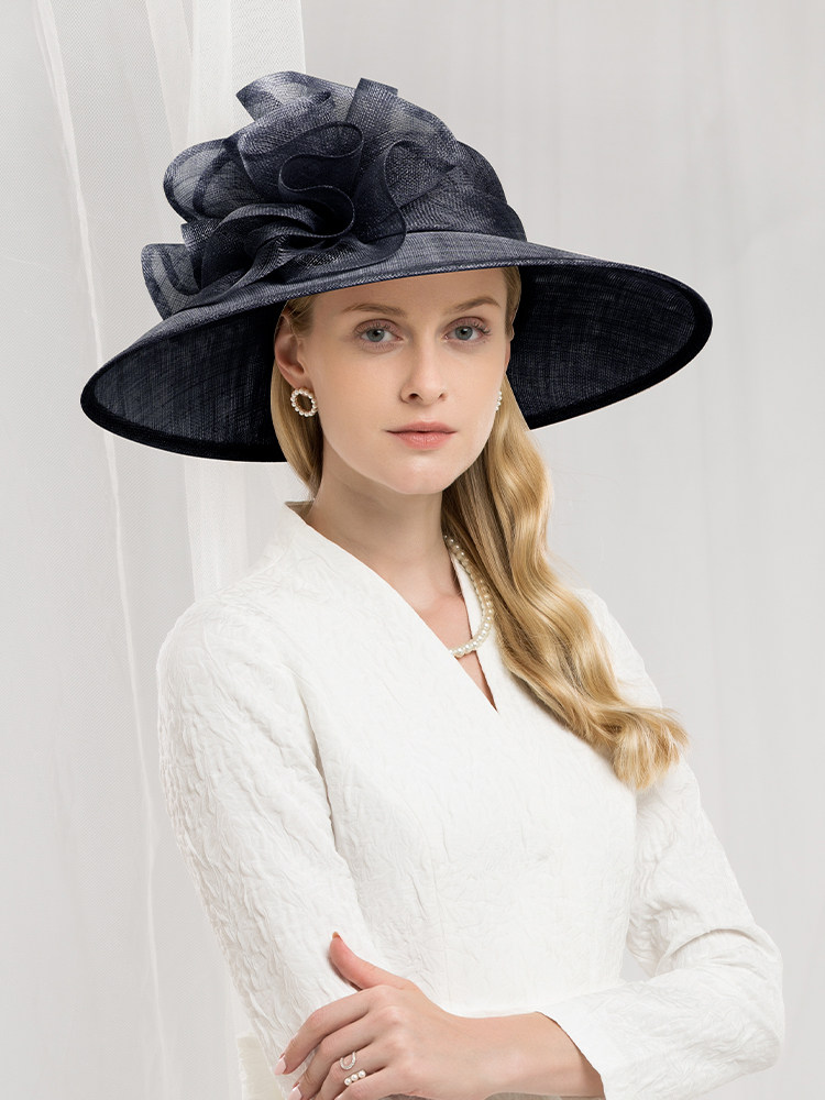 麻纱ee早春新款英式大檐礼帽优雅马会帽子女帽子