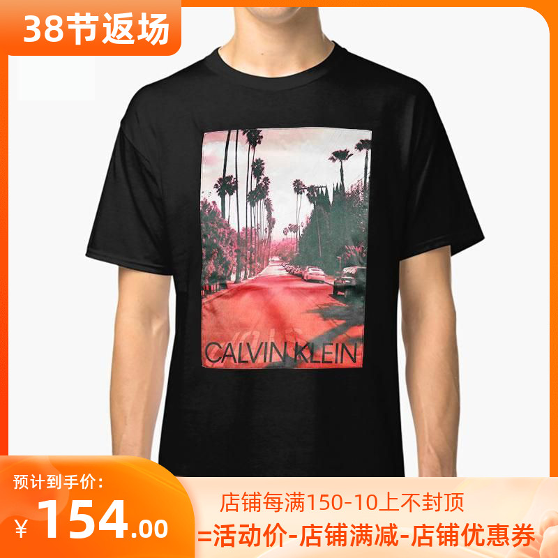 Calvin Klein/CK男士休闲短袖T恤丝绸公路半袖圆领半截袖夏季新款