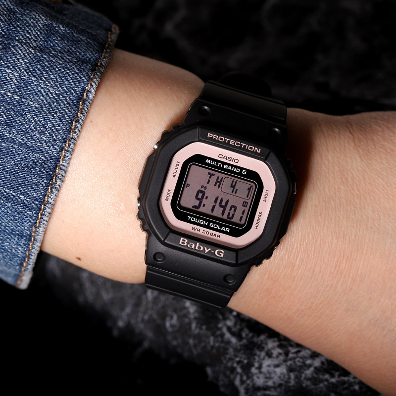 卡西欧baby-g太阳能电波女腕表复古小方块少女学生bgd-5000u-7/1b-mc