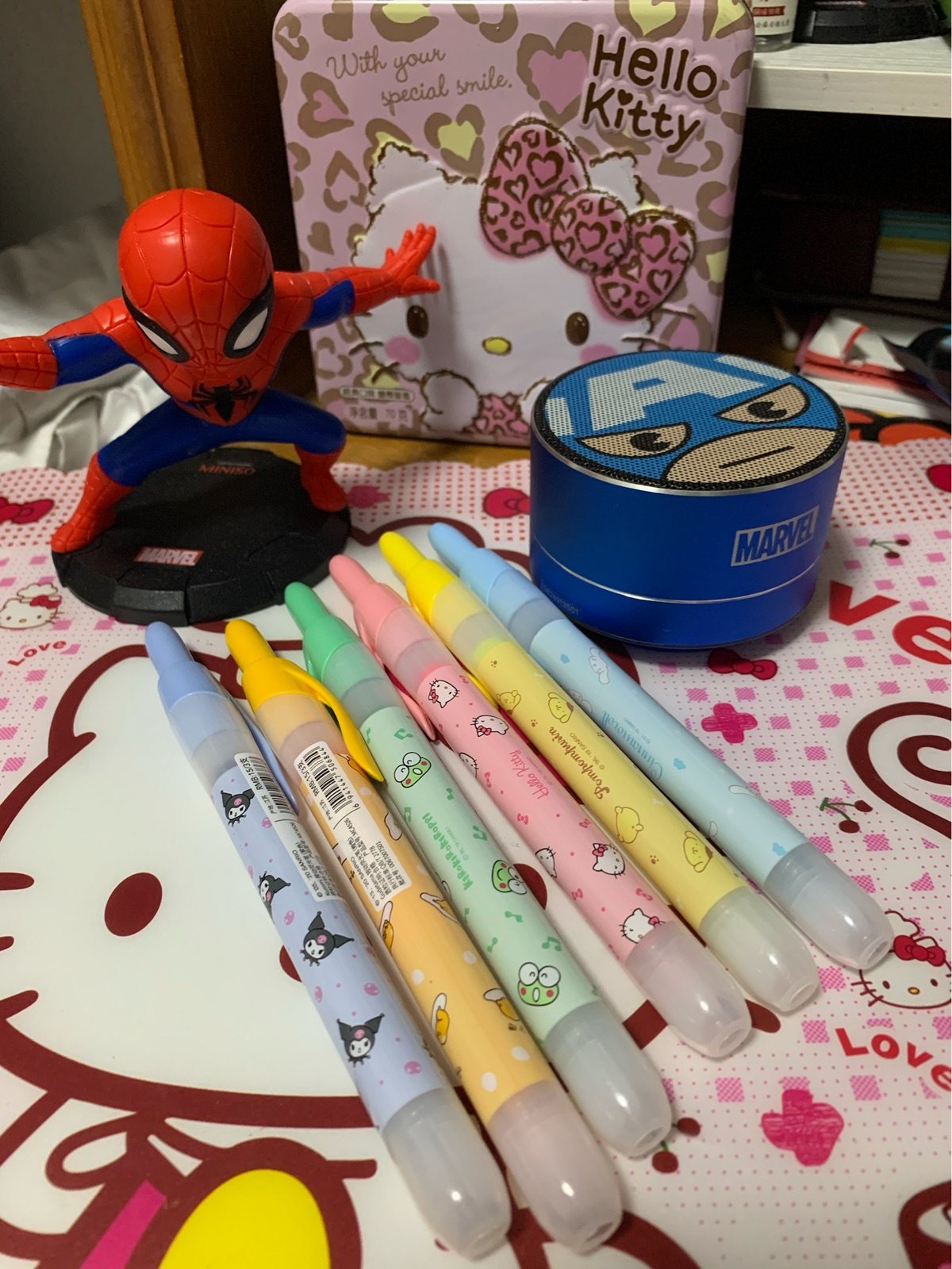 miniso名创优品按动记账荧光笔可爱卡通kitty美乐蛋黄中性笔