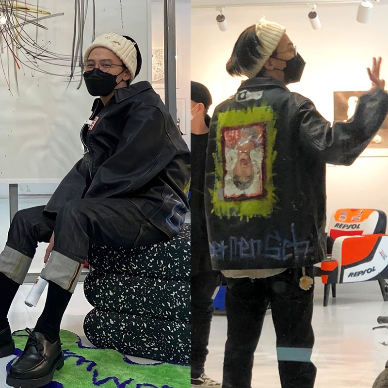 春秋新款权志龙同款皮衣男GD背面涂鸦印花宽松痞帅外套情侣款潮牌