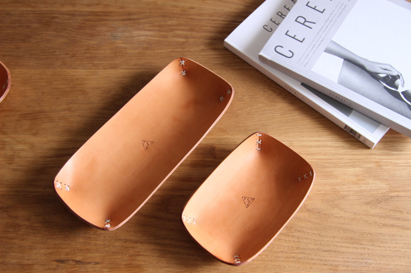 禧绿皮货手工手工制制造植鞣牛皮碗桌面书架收纳装饰碗