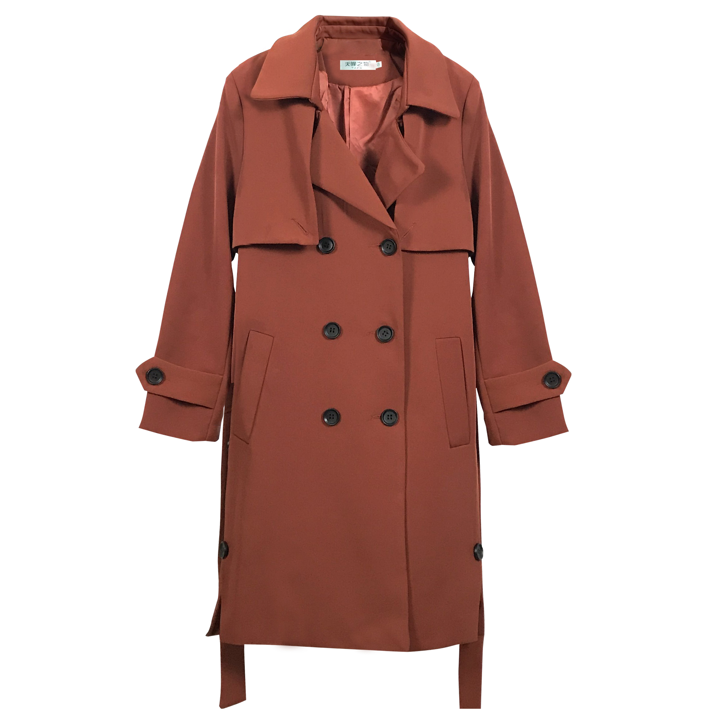 2018春秋季新款韩版风衣女中长款修身显瘦绑带焦糖色时尚女装外套