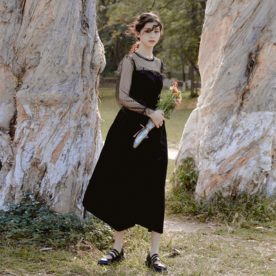 复古法式少女丝绒连衣裙早秋超仙宫廷风初恋长裙法国小众裙子