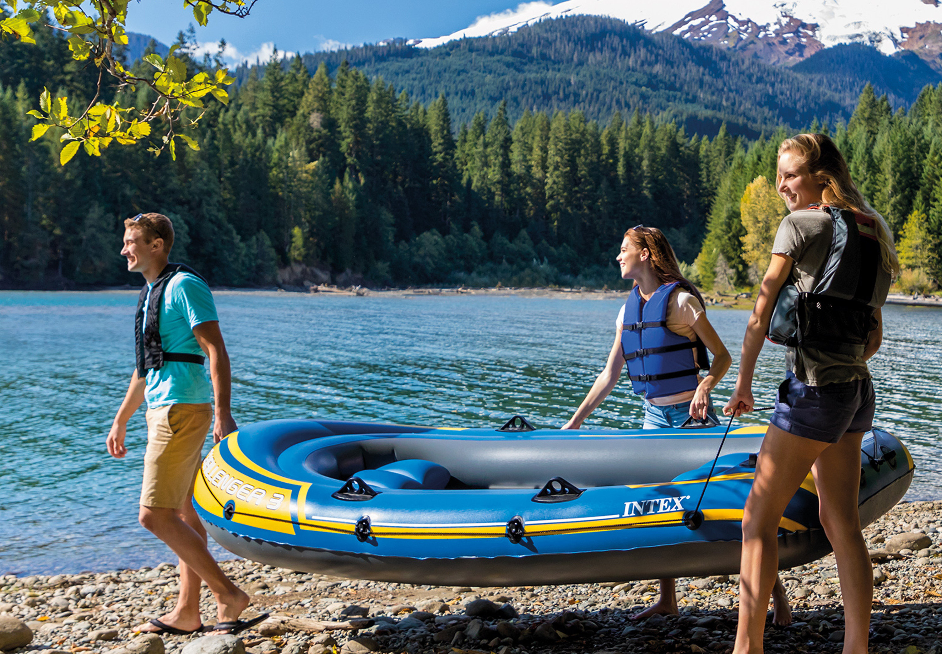 intex充气气船橡皮艇钓鱼船充气艇单人双人三人皮划艇充气艇