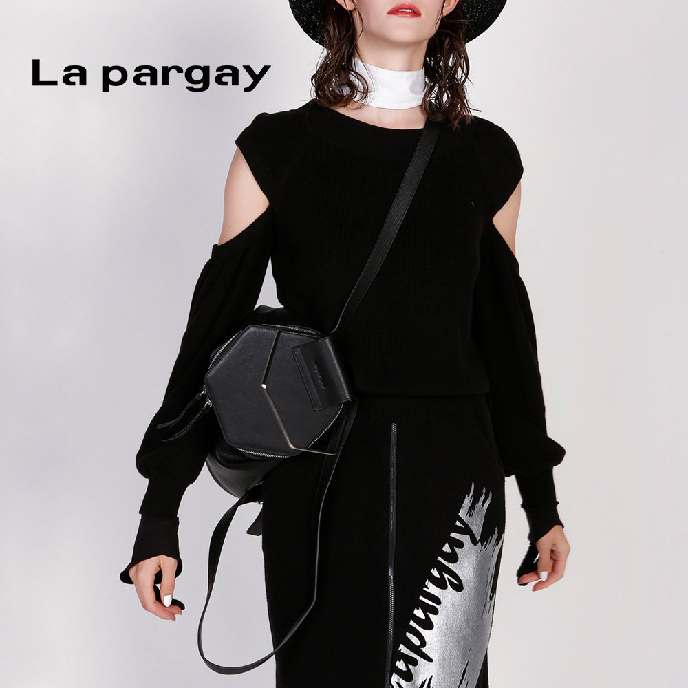 lapargay纳帕佳新款包包几何时尚个性双肩包牛皮女士双肩背包