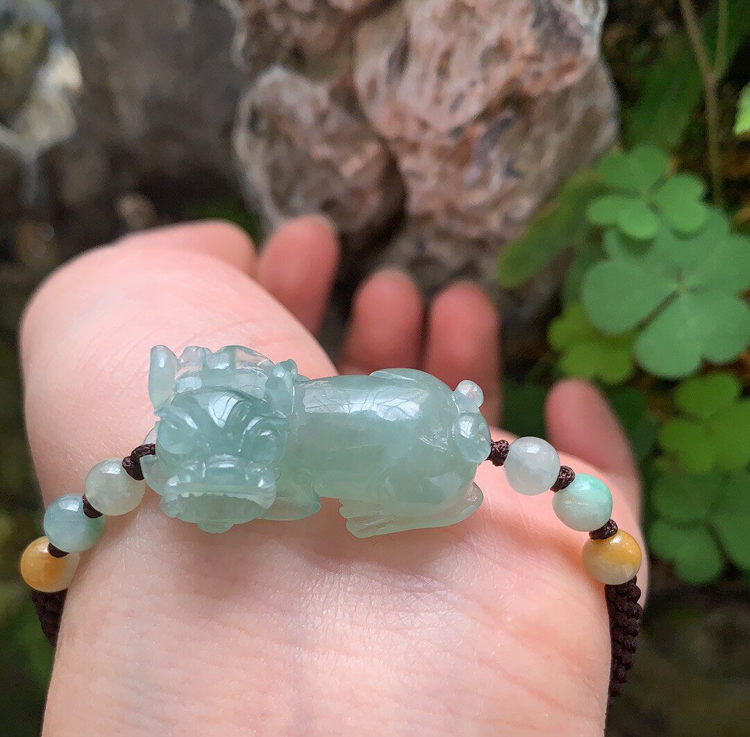 杨玉家缅甸天然翡翠糯冰种底色霸王貔貅女士手串手链