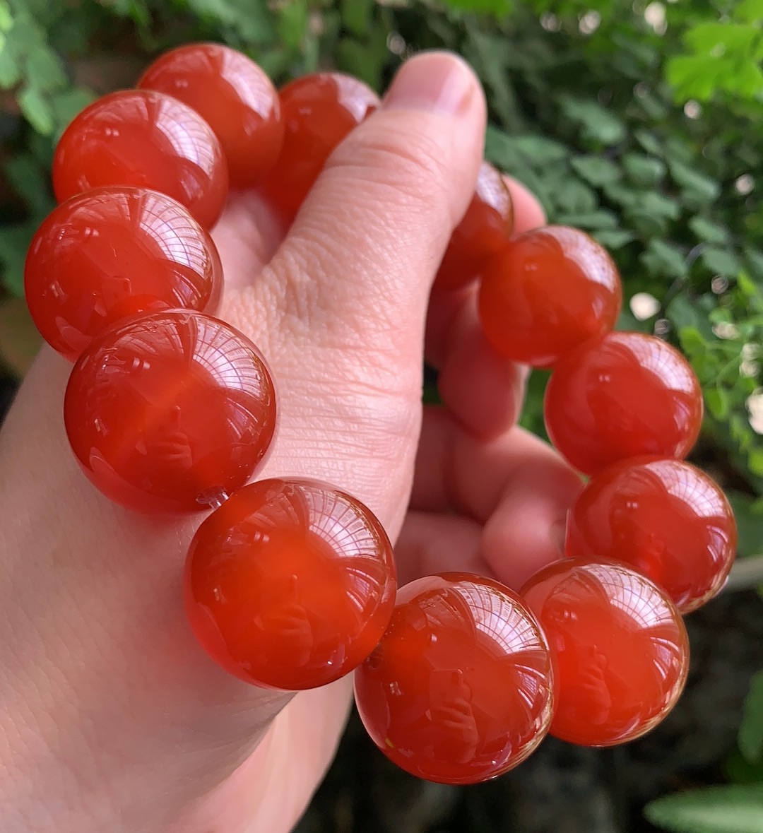 杨玉家缅甸天然润红玛瑙珠子2cm男士手串国检手饰