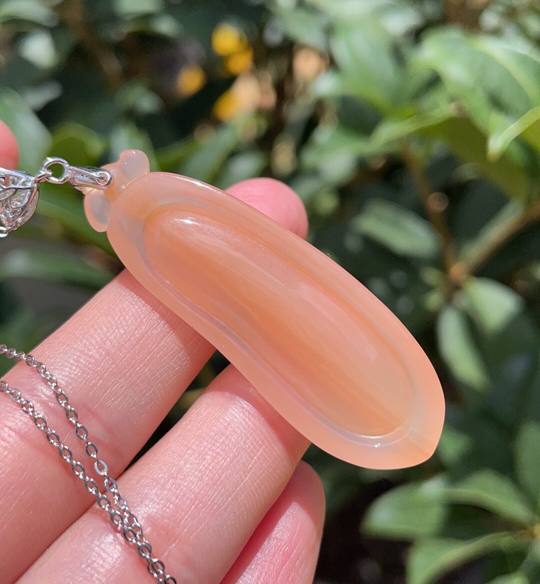 杨玉家天然黄龙玉小黑山冰种粉色福瓜银锁锁骨颈饰