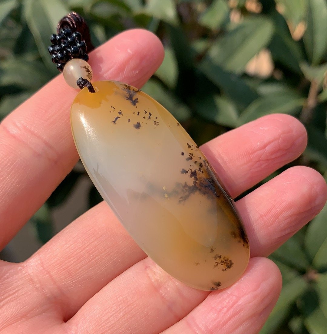 杨玉家天然黄龙玉水水草花冰种平安无事毛衣挂件瑕疵颈饰