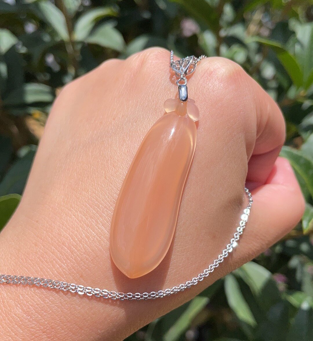 杨玉家天然黄龙玉小黑山冰种粉色福瓜银锁锁骨颈饰