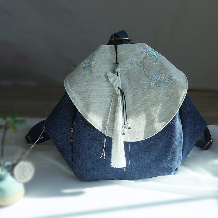 夏季森系文艺复古刺绣汉元素中国国风古风汉服双肩背包