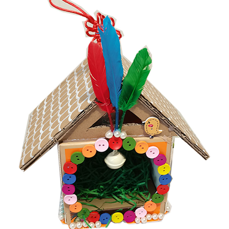 废旧利用变废为宝手工牛奶盒子鸟窝纸箱鸟笼灯笼手工创意粘贴类