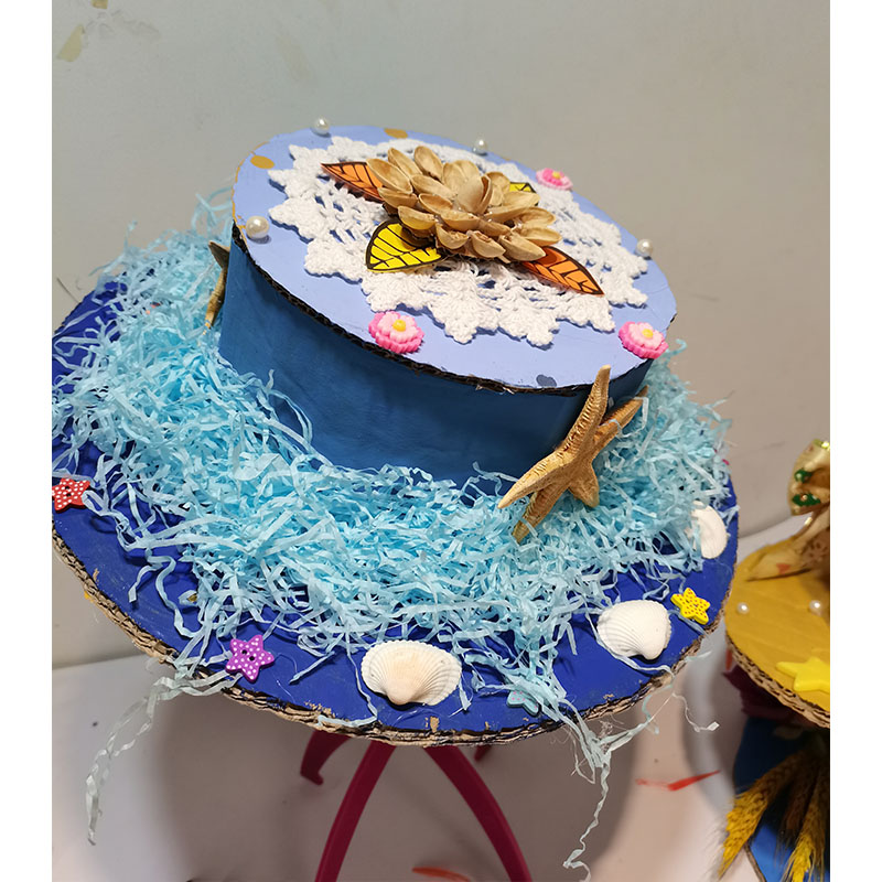 纸板创意美术手工变废为宝废旧利用环保彩色帽子手工创意粘贴类