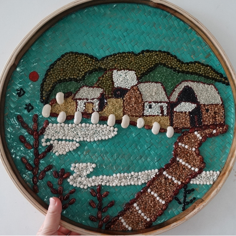 竹筛画儿童手工diy半成品材料包直径直径43cm乡间小路手工创意粘贴类