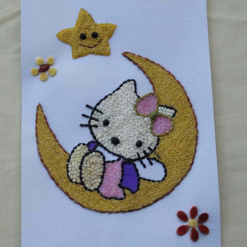 五谷杂粮粘贴贴画手工diy月亮hellokitty猫咪月亮弯弯手工创意粘贴类