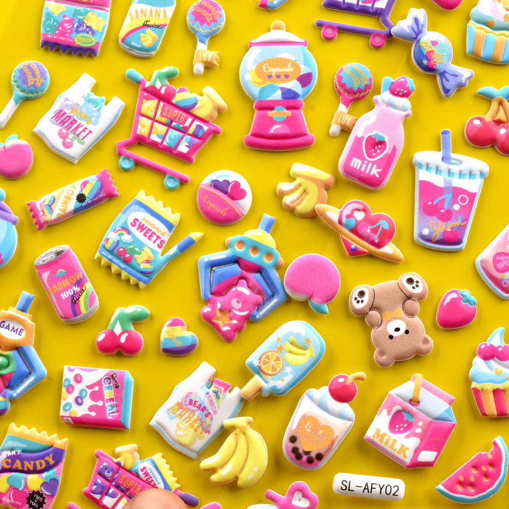 儿童贴纸可爱冰激凌食物饮料立体泡泡宝宝成长贴纸