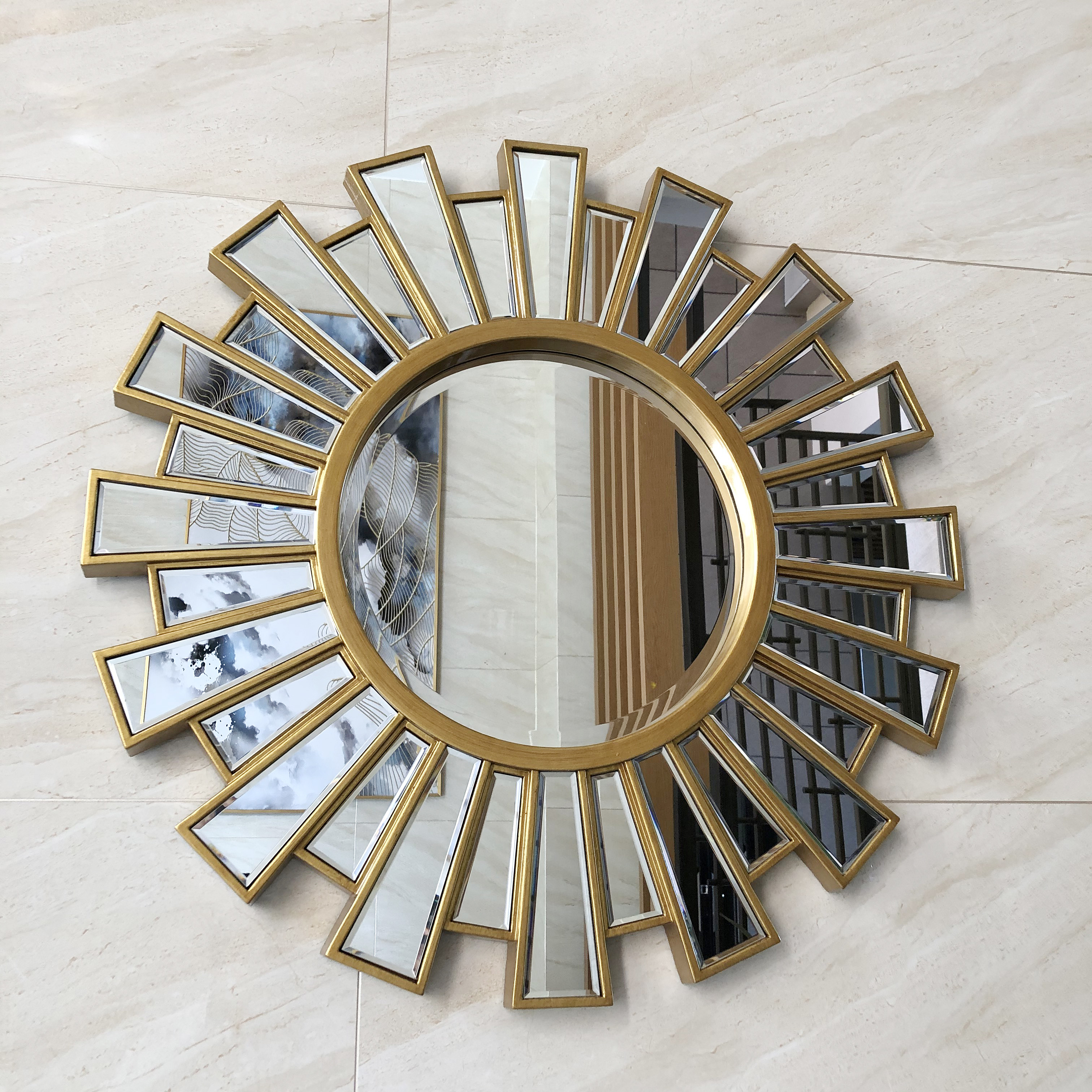 欧式欧式美美式餐厅壁炉装饰玻璃圆镜太阳镜玄关浴室镜