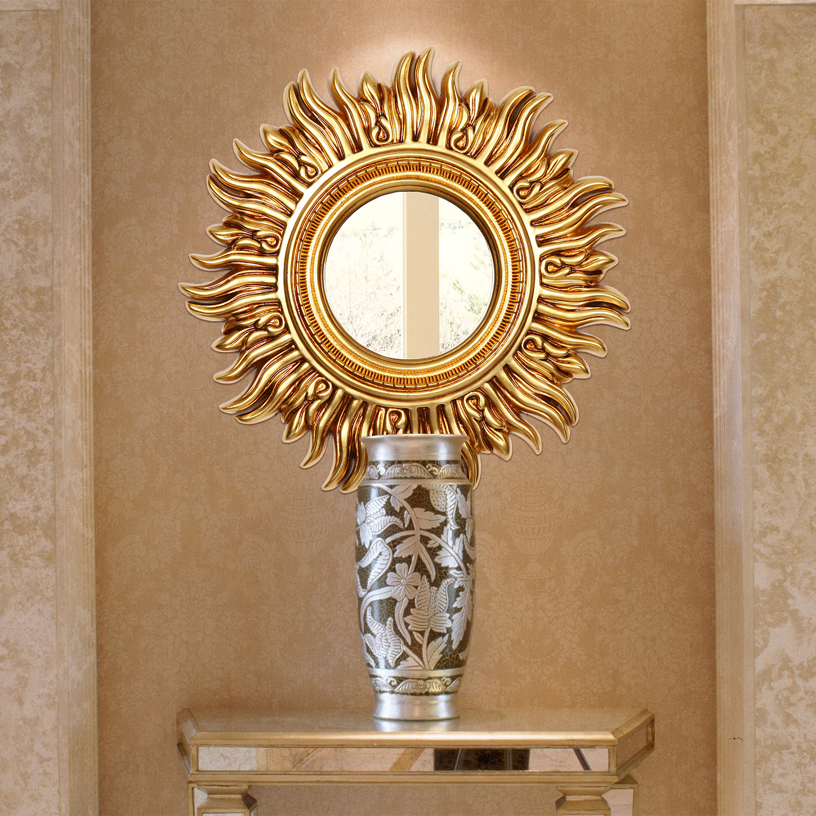 装饰欧式法式壁饰镜子挂墙太阳圆镜客厅玄关壁饰