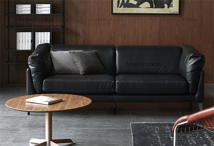 北欧表情/简约/意大利/进口头层全真皮/chaise沙发/3人位/黑色dz